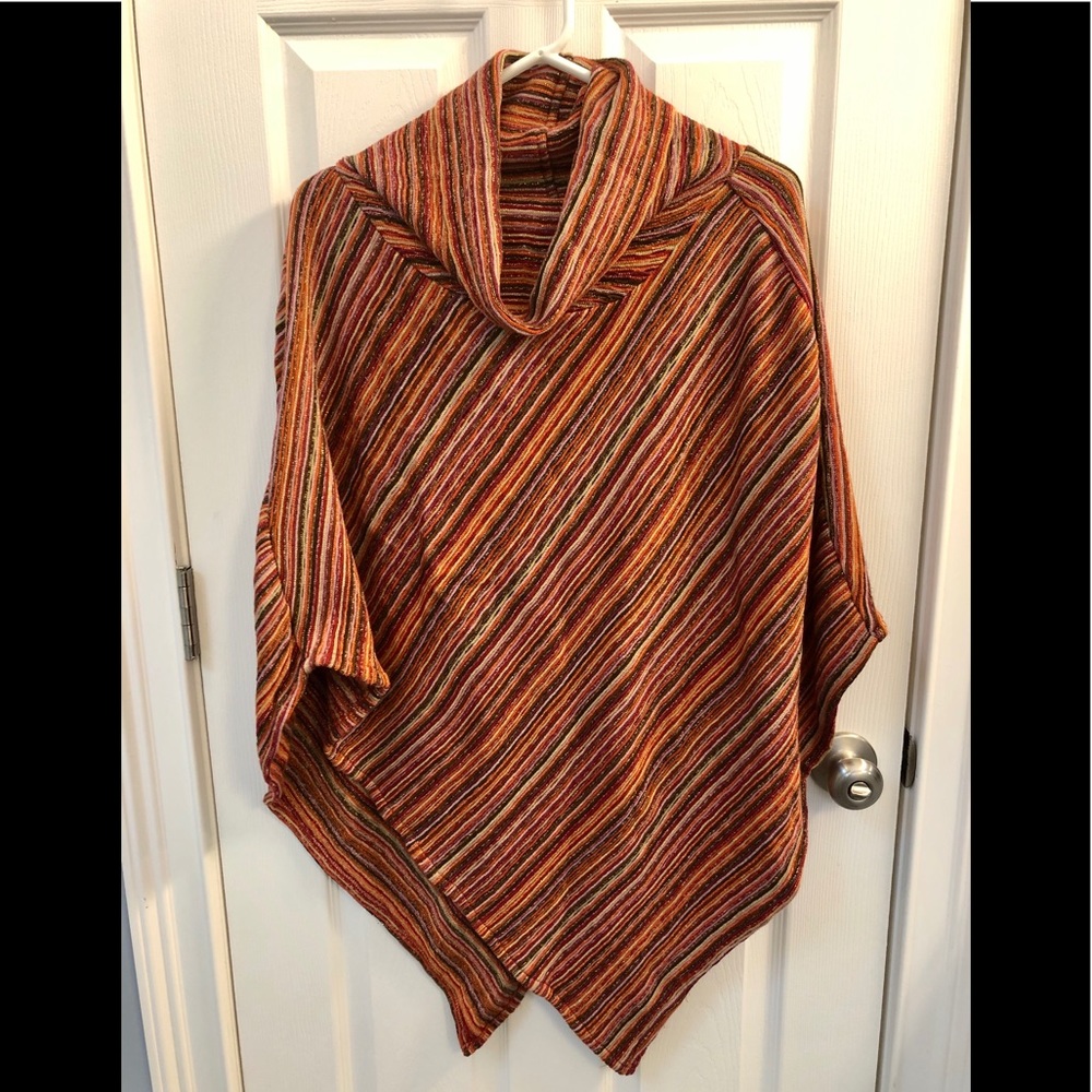 Hot in Hollywood Boho Cowl Poncho Brown Orange NWT